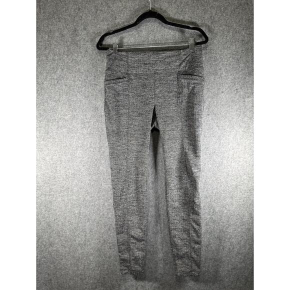 Athleta Leggings Women Large Black Houndstooth Pull On Mid Rise Pocket Ankle - Picture 1 of 8